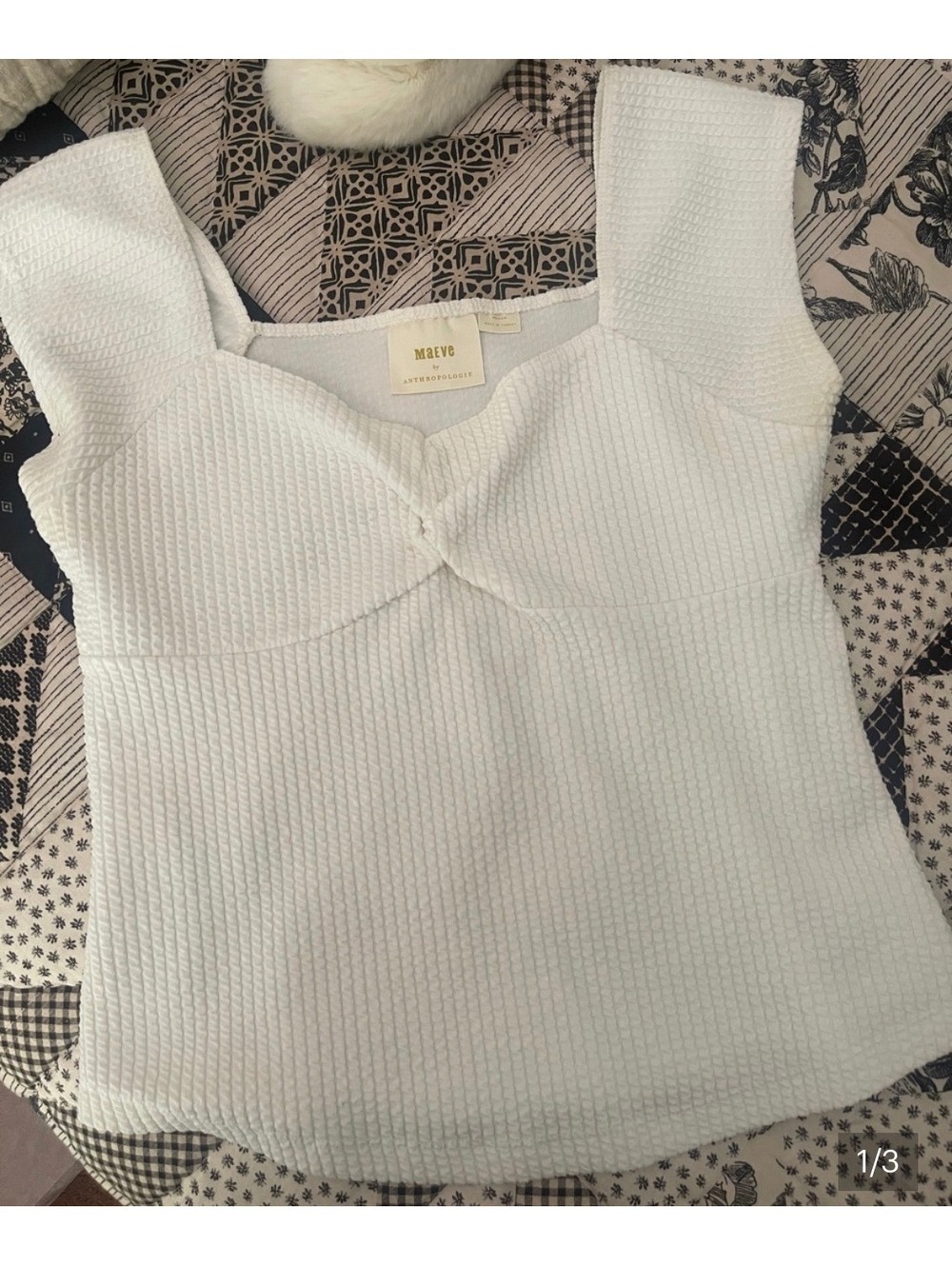 Maeve by Anthropologie White Textured Knit Top XS